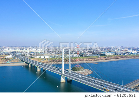 Aerial view of good luck bridge over Lake Sai Aerial view of good luck bridge over Lake Sai 61205651