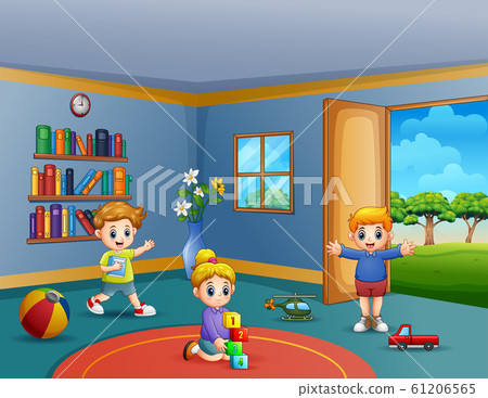 Children playing their toys inside the room 61206565