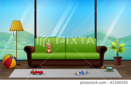 A classic living room with children toys on the... - Stock Illustration ...