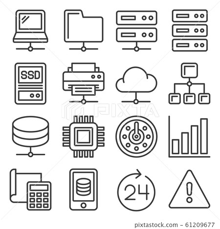 Network and Hosting Icons Set on White Background. Line Style Vector 61209677
