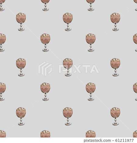 Seasonal winter endless texture. Vector colorful hand drawn seamless pattern with popular drinks isolated on blue. Positive sweet fashion fabric print with desserts in chocolate colors. Polka dot Seasonal winter endless texture. Vector colorful hand drawn seamless pattern with popular drinks isolated on blue. Positive sweet fashion fabric print with desserts in chocolate colors. Polka dot 61211977