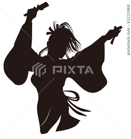 節日舞蹈女人上身女人與鳴子剪影共舞 61212468