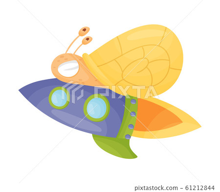 Flying Snail with Rocket Turbine Cartoon Vector Illustrated Character Flying Snail with Rocket Turbine Cartoon Vector Illustrated Character 61212844