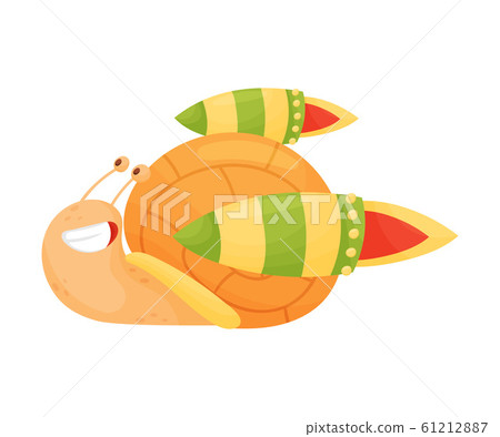 Flying Snail with Rocket Turbine Cartoon Vector Illustrated Character Flying Snail with Rocket Turbine Cartoon Vector Illustrated Character 61212887