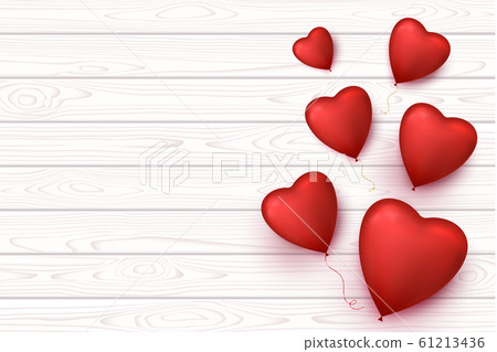 Valentines Day wooden banner with heart balloons - Stock Illustration ...