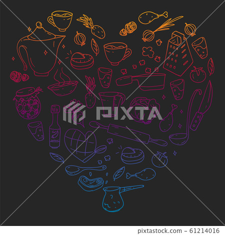 Gradient pattern on blackboard drawn in chalk, with gastronomy icons, vector cuisine and fast food cafe bright background for menu, receipts. Gradient pattern on blackboard drawn in chalk, with gastronomy icons, vector cuisine and fast food cafe bright background for menu, receipts. 61214016