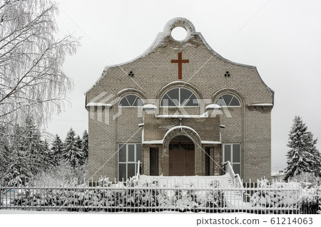 Facade of Christian evangelical christian church in Russia in winter 61214063