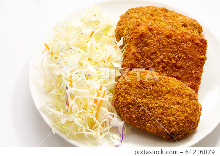 Assorted fried foods (croquette, ham cutlet, menchikatsu). Mix fly image. 61216079