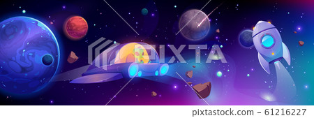 Alien flying in space ship, futuristic technology Alien flying in space ship, futuristic technology 61216227
