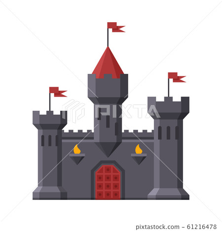 Medieval Castle, Fortress with Towers, Ancient Fortified Palace Exterior Vector Illustration Medieval Castle, Fortress with Towers, Ancient Fortified Palace Exterior Vector Illustration 61216478