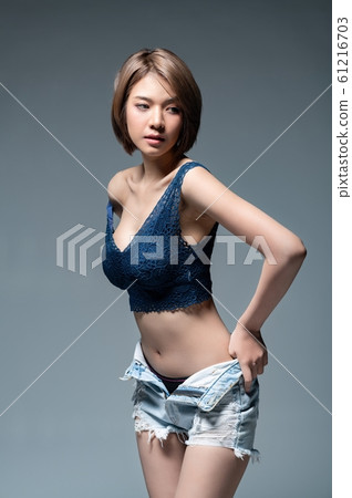 Sexy asian girl model, woman body contour, 61216703