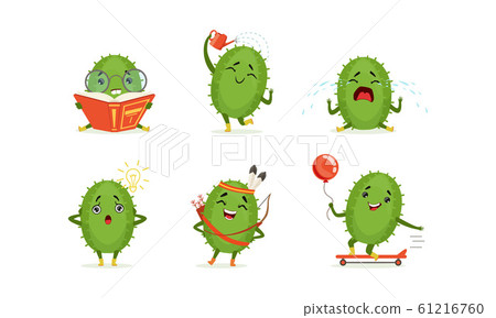 Cartoon Cactus Character Isolated on White Background Vector Set 61216760