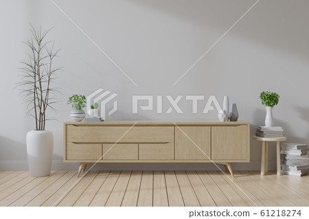 Modern mid Century interior of living room, wood tv cabinet with plant on wood flooring and white wall ,3d rendering Modern mid Century interior of living room, wood tv cabinet with plant on wood flooring and white wall ,3d rendering 61218274