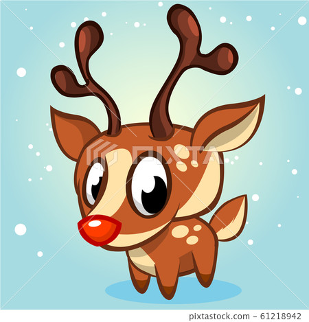 Cute Christmas cartoon red nose reindeer vector illustration 61218942
