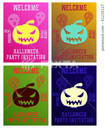Set of Halloween Concepts. Vector Illustration. Pumpkin and Spider Web, Witch Hat and Cauldron, Skull and Bones, Night Party. Trick or Treat. 61220127