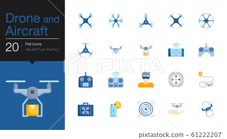 Drone, Aircraft and Aerial icons. Flat icon 61222207