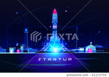 Startup rocket, launch of business marketing idea 61223759