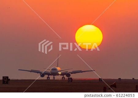 飛入美麗的夕陽的天空 61224053