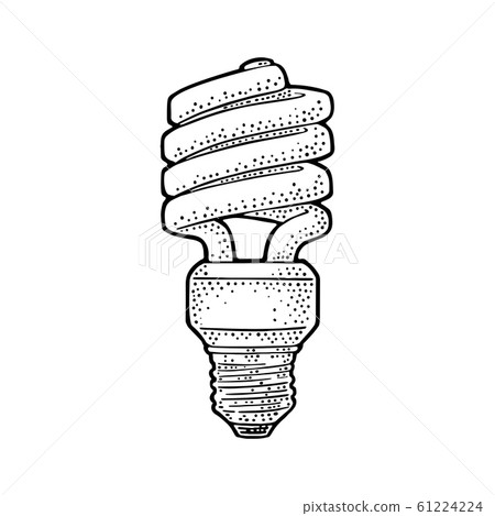 Energy saving spiral lamp. Vector vintage engraving on white background Energy saving spiral lamp. Vector vintage engraving on white background 61224224