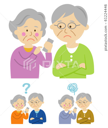 Illustration image of elderly people who are worried about using smartphones Illustration image of elderly people who are worried about using smartphones 61224446