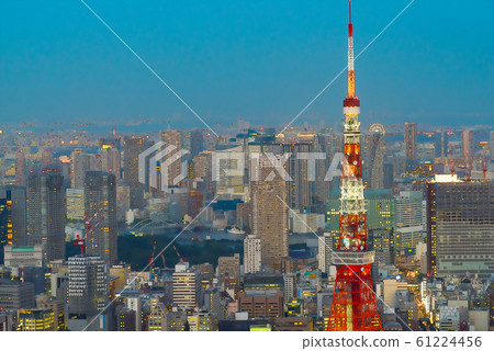 Tokyo Night View Landscape Anime Style Stock Illustration