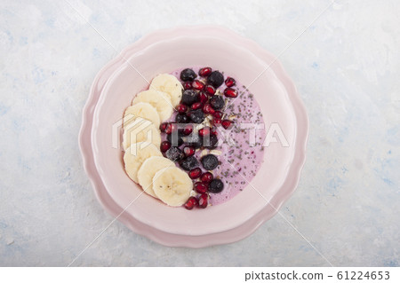 Smoothie bowl with banana, blackcurrant, Smoothie bowl with banana, blackcurrant, 61224653