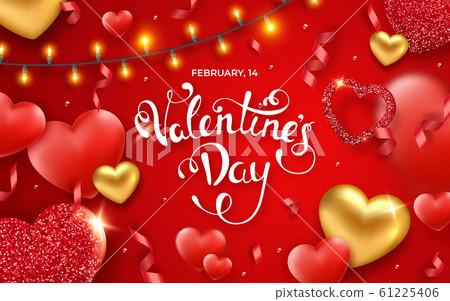 Valentines Day background with red and golden... - Stock Illustration ...