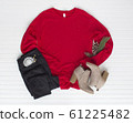 Red tshirt mockup with boots and jean. Pine cones 61225482