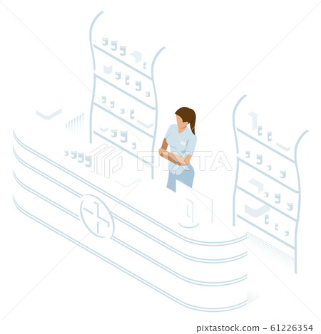 Isometric Pharmacy Store and Doctor pharmacist. Vector 61226354
