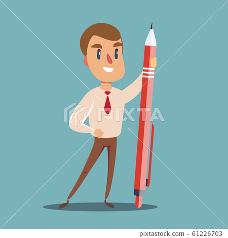 Happy businessman holding a pencil . - Stock Illustration [61226703 ...