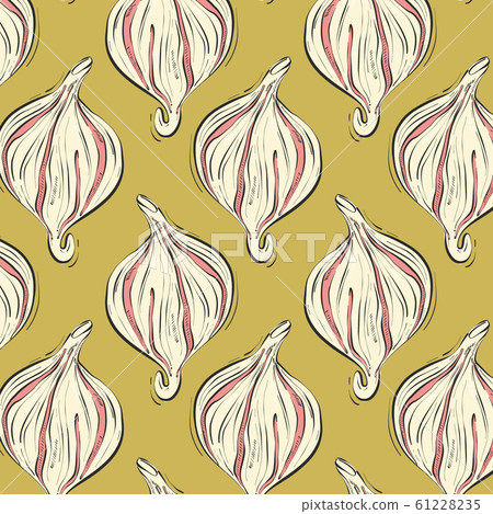 Fig drawing seamless pattern in green colors, simple trendy summer design. Modern tropical plant 61228235