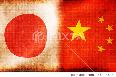 Japan and China Flag Mix / Banner / Background Material (Dirt / Scorched) / Conflict / Conflict / Tension Japan and China Flag Mix / Banner / Background Material (Dirt / Scorched) / Conflict / Conflict / Tension 61228322