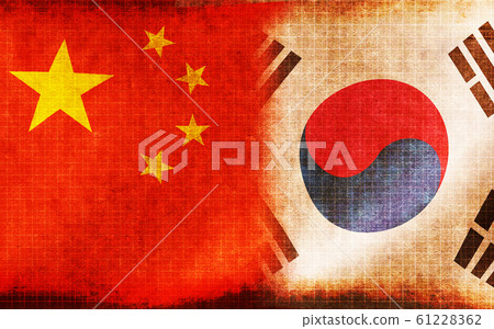 China / South Korea Flag Mix / Banner / Background Material (Dirt / Scorched) / Conflict / Conflict / Tension 61228362