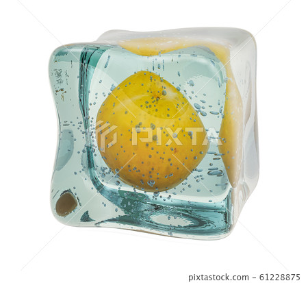 Cherry plum frozen in ice cube, 3D rendering Cherry plum frozen in ice cube, 3D rendering 61228875