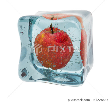 Apple frozen in ice cube, 3D rendering Apple frozen in ice cube, 3D rendering 61228883