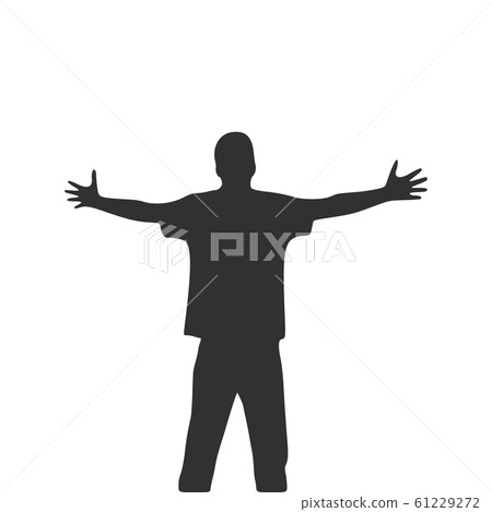 Men with wide open hands with palm extended silhouette. Stock Vector illustration isolated on white background. Men with wide open hands with palm extended silhouette. Stock Vector illustration isolated on white background. 61229272