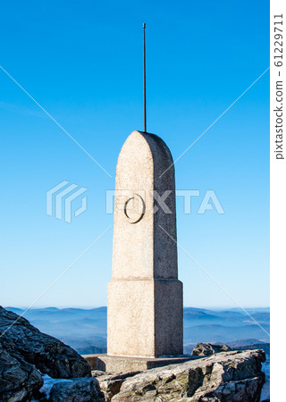 Rohan border stone on the summit of Jested Mountain. Marking the border between the Rohan and Clam-Gallas estates, Czech Republic Rohan border stone on the summit of Jested Mountain. Marking the border between the Rohan and Clam-Gallas estates, Czech Republic 61229711