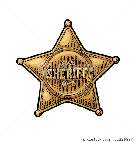 Sheriff star. Vintage color vector engraving 61229887