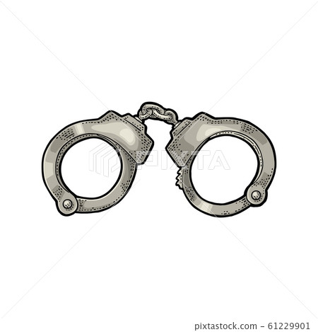 Handcuffs. Engraving vintage vector color 61229901