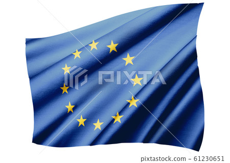 閃爍的歐盟旗幟和鳥瞰符號｜真絲和真絲質感旗幟的真實插圖 61230651