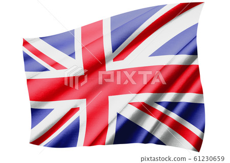 The flag of the swaying British flag and the oblique bird's-eye view symbol | Silk, silk textured flag real illustration 61230659