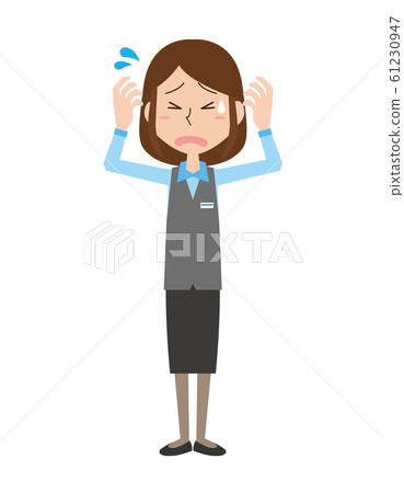 Woman receptionist clerk clerk clerk whole body hurry trouble emotion pose Woman receptionist clerk clerk clerk whole body hurry trouble emotion pose 61230947