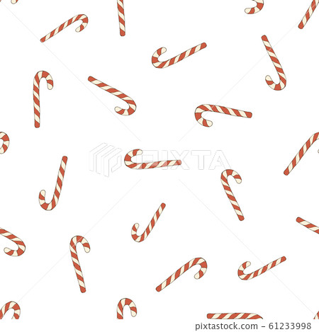 Seasonal winter endless texture. Vector colorful hand drawn seamless pattern for Christmas celebration with striped candy cane isolated on white. Positive sweet fashion fabric print. Polka dot Seasonal winter endless texture. Vector colorful hand drawn seamless pattern for Christmas celebration with striped candy cane isolated on white. Positive sweet fashion fabric print. Polka dot 61233998