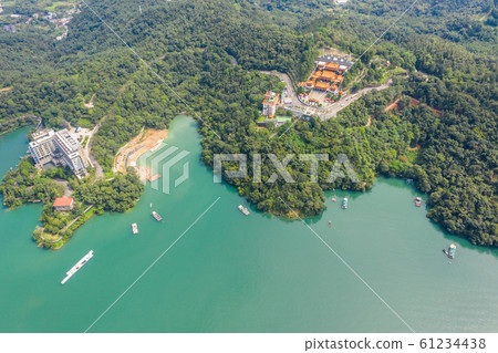 aerial view of Sun Moon Lake with Wen Wu temple 61234438