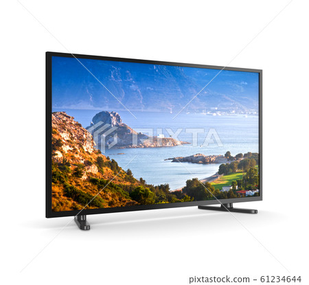 Tv Set with Screen Showing Greek Island Landscape Tv Set with Screen Showing Greek Island Landscape 61234644