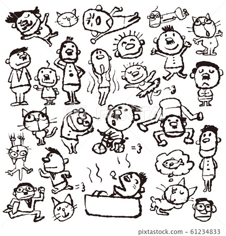 Various poses of Yuru ~ Uncle and cat character illustration 61234833