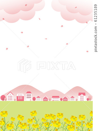 Spring cityscape-cherry blossoms and rape blossoms 61235189