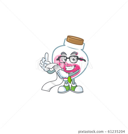 A funny cartoon character of pink potion with a menu 61235204