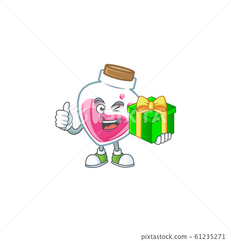 Smiley pink potion character with gift box Smiley pink potion character with gift box 61235271