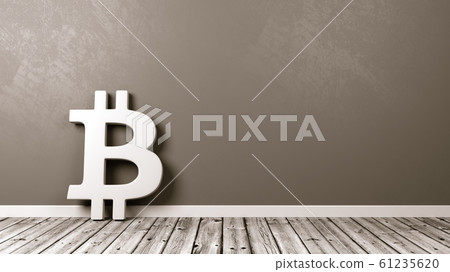 Bitcoin Sign on Wooden Floor Against Wall 61235620